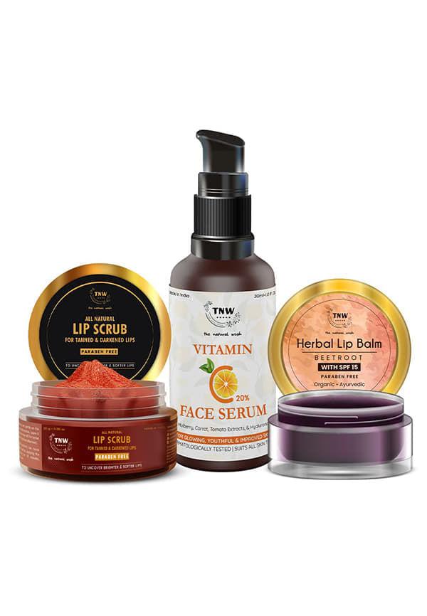 Beetroot Lip Balm + Lip Scrub + Vitamin C Face Serum