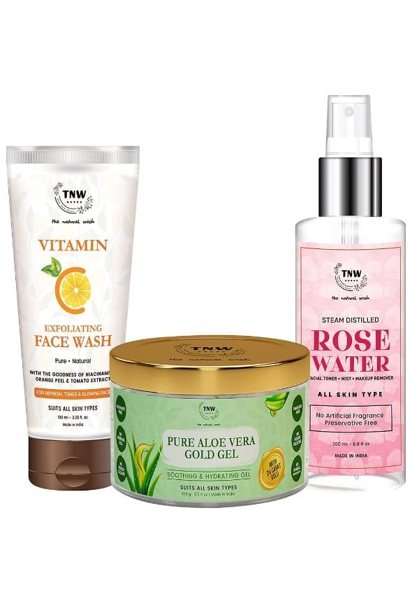 Vitamin C Exfoliating Face Wash, Pure Aloe Vera Gold Gel and Steam Distilled Rose Water | For Glowing and Hydrated Skin | ChemicalFree Skincare Produ
