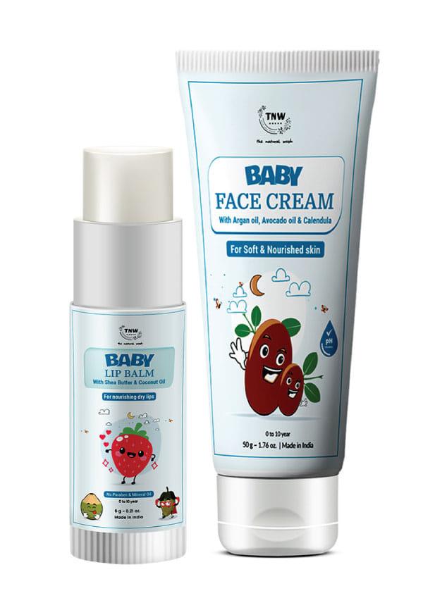 Baby Lip Balm and Baby Face Cream for Soft Lips and Skin
