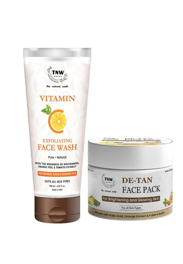 De-Tan Face Pack & Vitamin C Exfoliating Face Wash for Glowing Skin