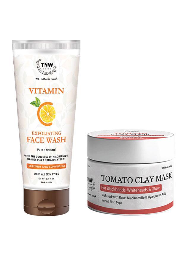 Tomato Clay Mask & Vitamin C Exfoliating Face Wash with Tomato Extract