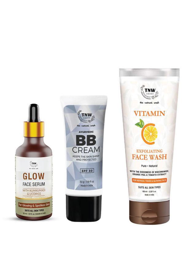 Glow Face Serum, Vitamin C Exfoliating Face Wash, BB Cream