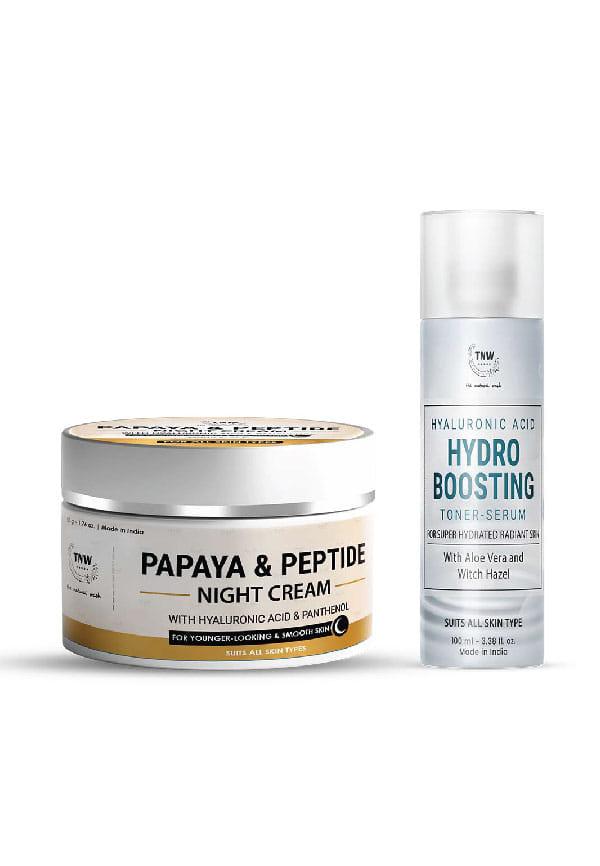 Papaya & Peptide Night Cream & Hyaluronic Acid Toner