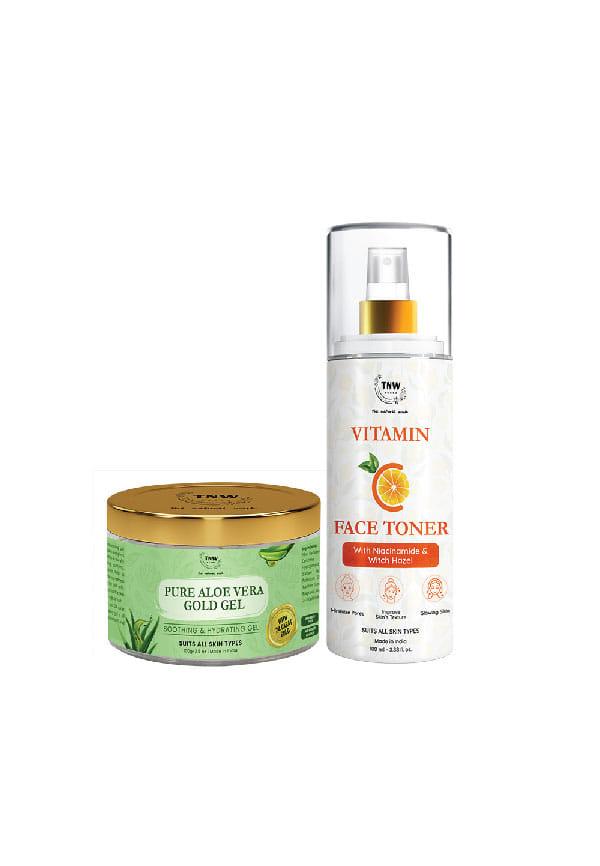 Vitamin C Face Toner & Pure Aloe Vera Gold Gel | For Reducing Pigmentation & Hydrating Skin | Suitable for All Skin Types