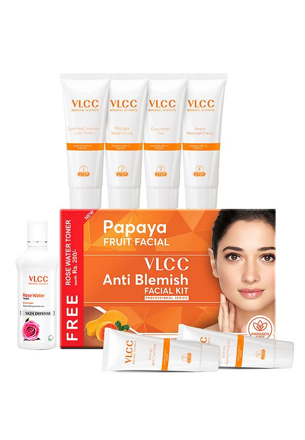Papaya Fruit Facial Kit with FREE Rose Water Toner