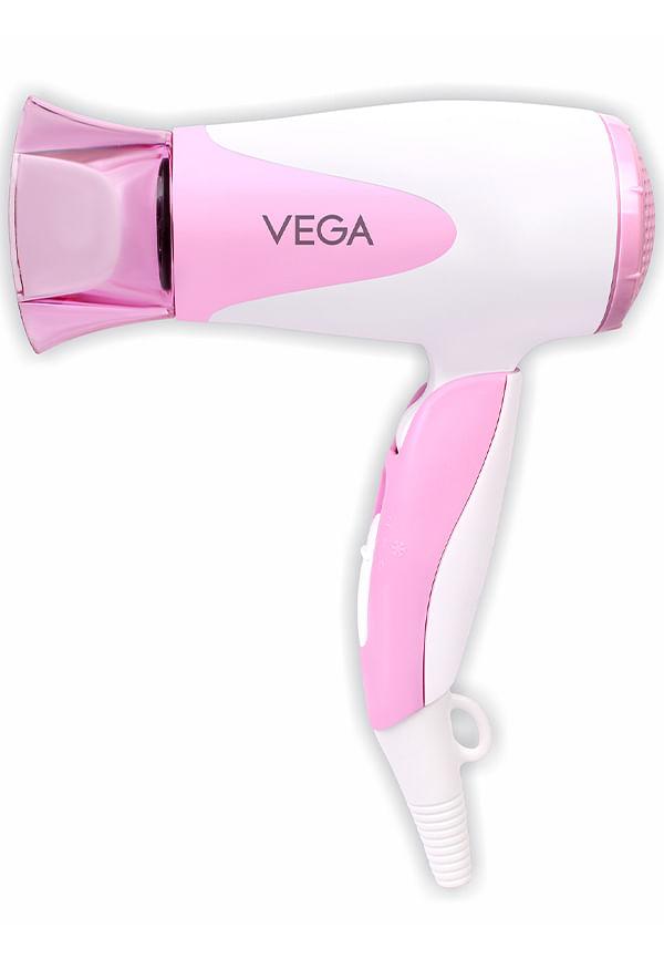 Vega Blooming Air Foldable 1000 Watts Hair Dryer with Heat & Cool Setting and Detachable Nozzle (VHDH-05), Color May Vary, (Made In India)