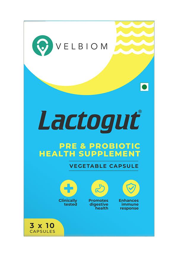 Lactogut | Probiotics Supplement for Gut & Digestive Health and Immunity | Pre+Probiotic Formula