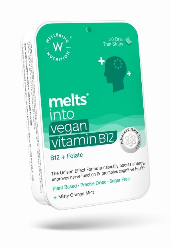 Melts Vegan Vitamin B12 + Folate + Curcumin (30 Oral Thin Strips)