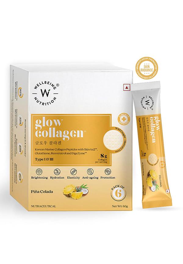 Glow Korean Marine Collagen | Clinically Proven Type 1 & 3 Peptides, SkinAX 6 Sachets