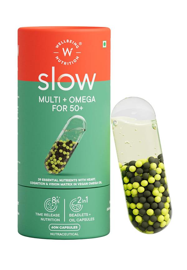Slow Multi + Omega 50+ | Vitamin D3, Calcium, Iron, Amino Acids & 39 Nutrients