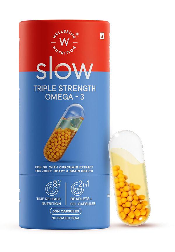 Slow Triple Strength Omega-3 Fish Oil Capsules with Curcumin 1240mg