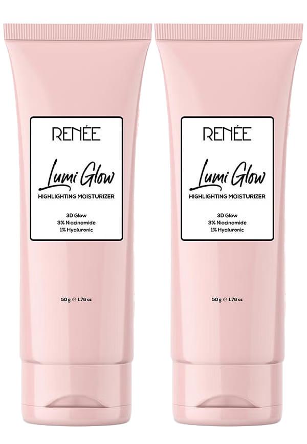 Lumi Glow Highlighter Moisturizer – 3D Glow with 3% Niacinamide & 1% Hyaluronic Acid | Hydrating Illuminator for Dewy Skin (50g) — Pack of 2