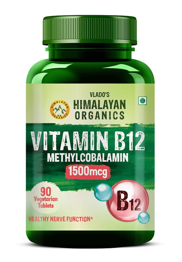 Vlado's Himalayan Organics Methyl cobalamin Vitamin B12 1500mcg Supplement support Brain, Nerve Function and Energy - 90 Veg Tablets