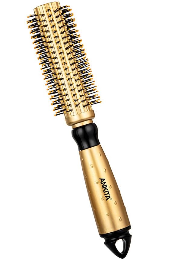 Round Golden Hair Brush with Nylon Bristle|Hair Brush with Strong and Flexible Bristles|For Grooming, Straightening, Smoothing, Detangling Hair, Idea