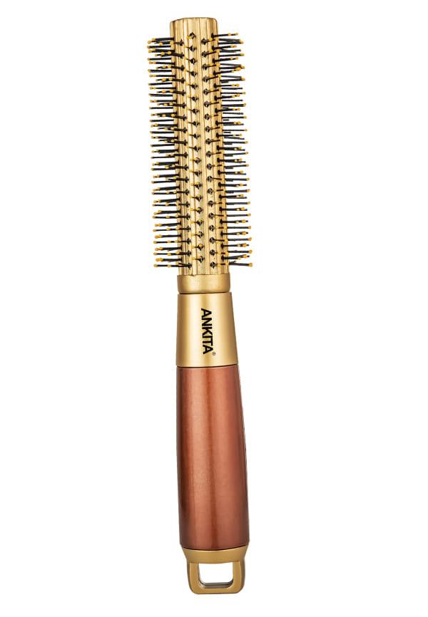 Round Golden Hair Brush with Nylon Bristle|Hair Brush with Strong and Flexible Bristles|For Grooming, Straightening, Smoothing, Detangling Hair, Idea