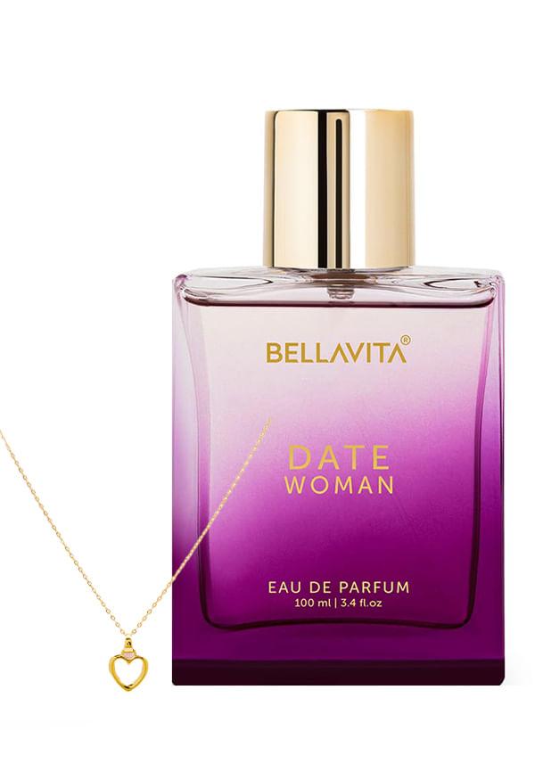 Organic Date Woman Eau de Parfum with Heart Shape Pendant Gold Chain