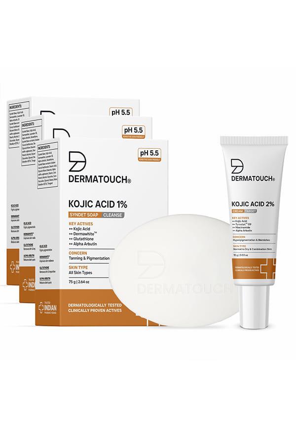 Pigmentation Care Combo | Kojic Acid 1% Soap (Pack of 3) & Kojic Acid 2% Cream