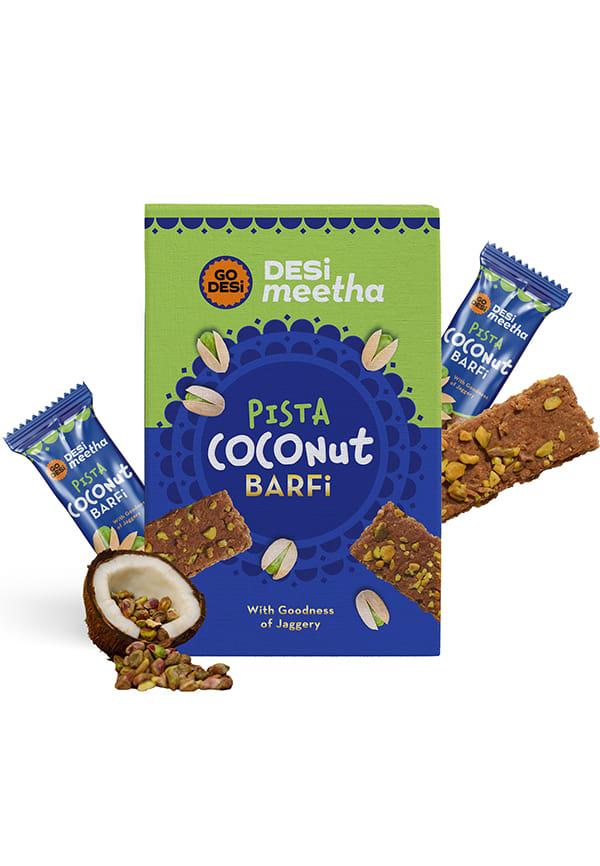 Pista Coconut Barfi, Indian Sweets Gift Pack, Individually Wrapped Burfi, Desi Meetha