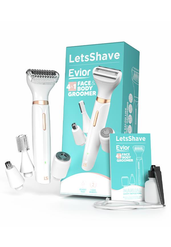 Letsshave Evior 4-in-1 Face & Body Trimmer for Women | Skin-Safe Trimmer for Woman Private Part, Bikini Line, Sensitive Areas, Facial Hair & Eyebrows