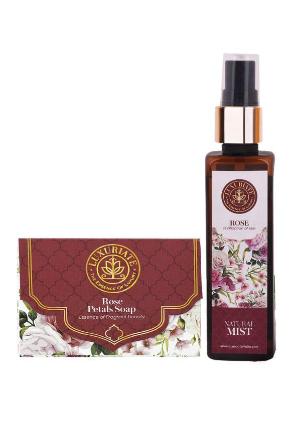 Combo Pack for Rose Essence of Fragrant Beauty Soap (125 gm) and Pure and Natural Body/Face Rose Mist Spray (100 ml)