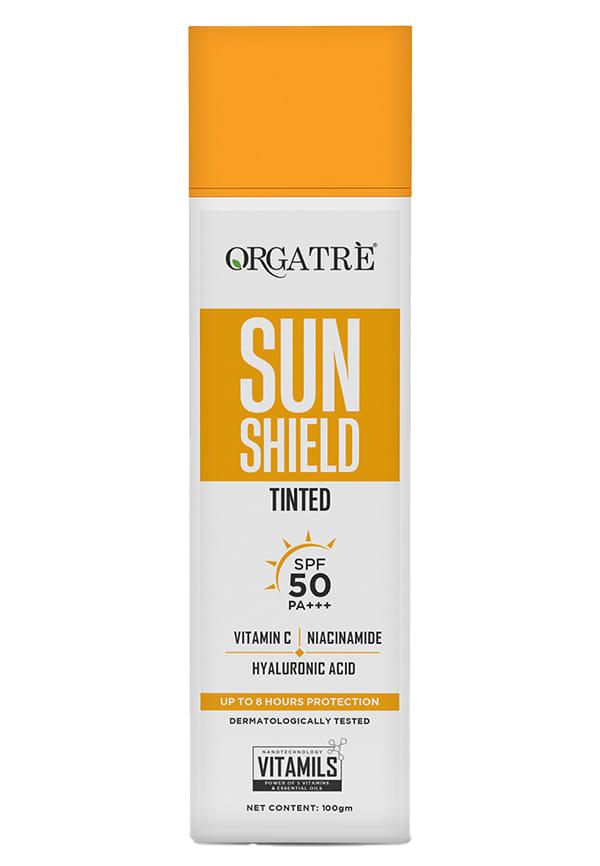 Sunscreen SPF 50 PA+++ Tinted | Sun Shield | Lightweight, No White Cast | Vitamin C, Niacinamide & Hyaluronic Acid