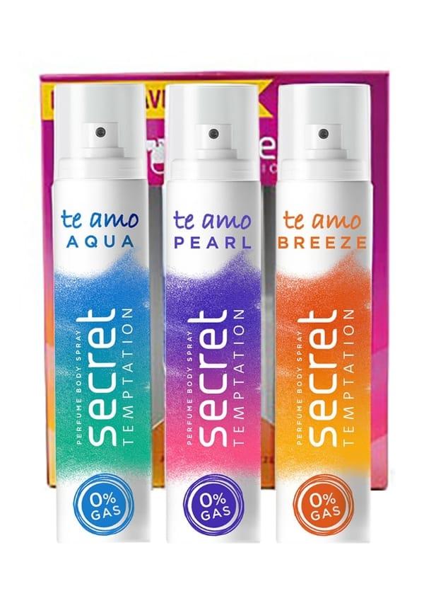 Te Amo Aqua, Breeze and Pearl No Gas Perfume Body Spray Combo
