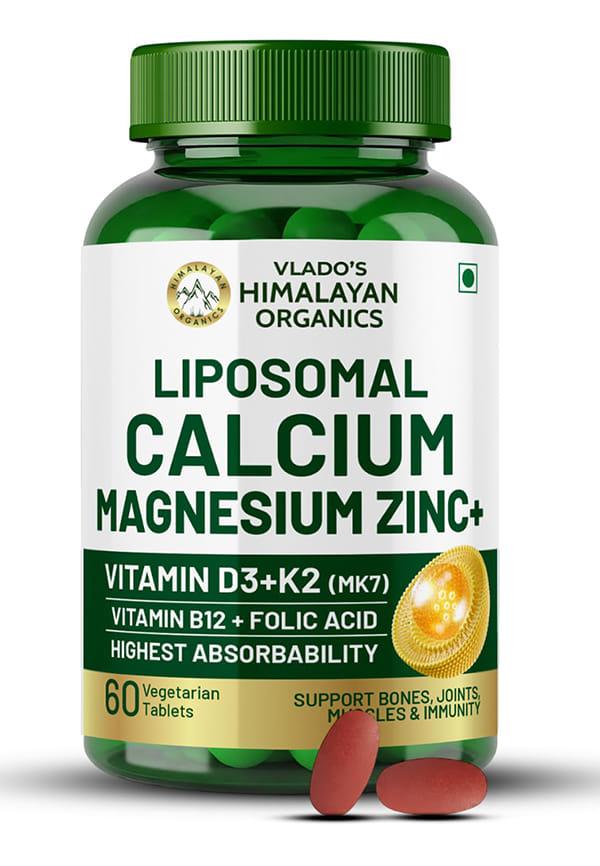 Vlado's Himalayan Organics Plant Based Calcium Magnesium + Zinc | Vitamin D3+k2 Supplement For Stronger Bones | Boost Immunity | Healthy Heart | Musc