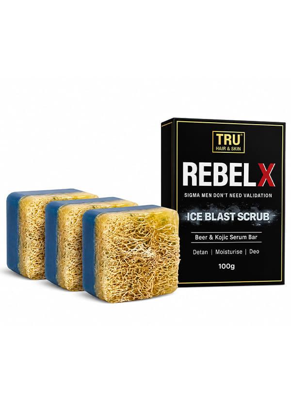 RebelX Soap for detan | Kojic Acid | Natural Loofah | Menthol Cooling | Woody fragrance